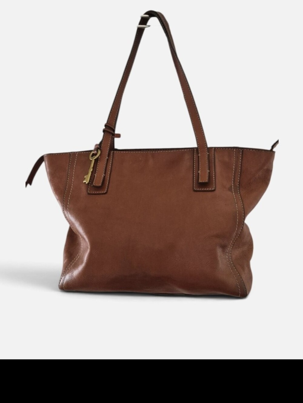 Fossil Emma Tote Leather Zip Top Tote Shoulder Bag Double Handle Purse Cognac - Picture 4 of 13